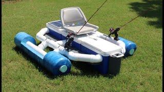 Homemade cooler fishing boat with foldable pontoons.