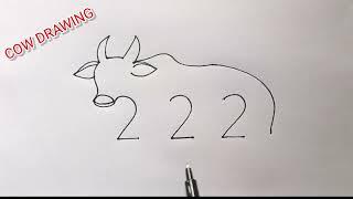 Draw Cow With 222 Number   How To Turn Cow With Number