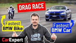 BMW M8 Competition v S1000RR Dragparison Race exhaust 14 mile & brake test. Fast car v bike