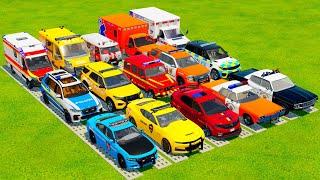 TRANSPORTING EMERGENCY CARS AMBULANCE & FIRE ENGINES WITH  TRUCKS & TRAIN Farming Simulator 22