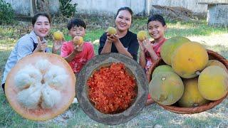 Pick and eat Santol fruit under the tree - Santol fruit eating spicy salty chili - Ralaxing time