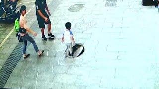 Çinde 3 yaşındaki meraklı çocuk kırık rögar kapağına basarak kanalizasyona düştü