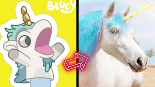 Bluey Characters  REAL LIFE With UNICORSE BLUEY PUPPET