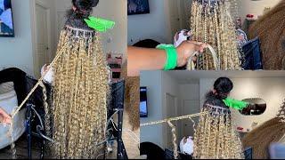 VERY DETAILED KNOTLESS GODDESS BOX BRAIDS USING HUMAN HAIR blonde  WAIST LENGTH #bohoboxbraids