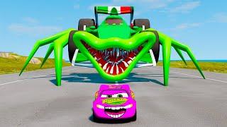 Epic Escapes Lightning McQueen vs Giant Spider Monsters in BeamNG.Drive  Crash Compilation