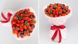 Look at the idea of ​​a Summer Bouquet of strawberries and cherries  DIY berry bouquet