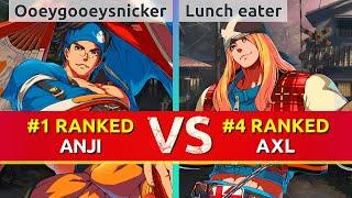 GGST ▰ Ooeygooeysnicker #1 Ranked Anji vs Lunch eater #4 Ranked Axl. High Level Gameplay