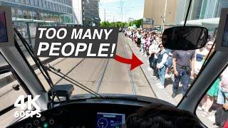 An OVERCROWDED tram to the beach   HTM Line 9   The Hague  4K Tram Cabview  Siemens Avenio