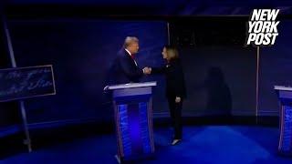 Kamala Harris forces Donald Trump into a handshake at the beginning of the debate