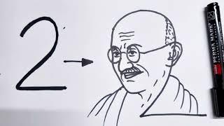 2 turns into Mahatma Gandhiji drawing  How to draw Gandhiji drawing  Independence day drawing