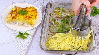 Baked fish on potato gratin the second dish easy and very tasty