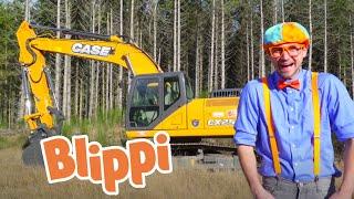 Blippi Blippi Visits a Construction Site  Construction Vehicles For Children  Blippi Excavator