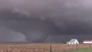 Southwest Iowa tornado KCCI meteorologist Trey Fulbright gets video of large tornado near Neola