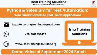 Selenium and Python Demo Video On 18th Sept 2024 Call or WhatsApp us on +91-8019952427 to Enroll.