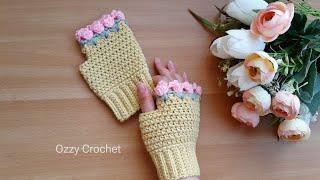 كروشيه جوانتي بدون أصابع للمبتدئين _ Crochet fingerless gloves