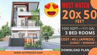 20x50 Feet Modern House Design 3D 3 Bedrooms 2 Bathrooms 2 Floors 6x15 Meters - 1000 Sqft