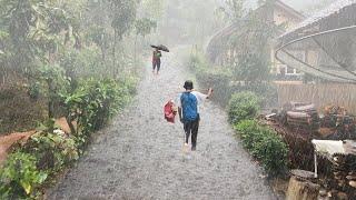 Heavy Rain and Thunderstorms in Mountain Village Life  Beautiful and Very Cool Countryside