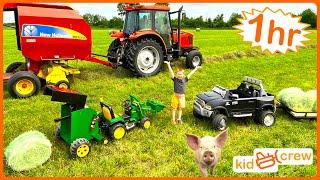 Farm compilation with kids ride on tractor trucks real tractors animals. Educational  Kid Crew