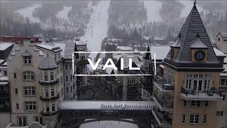 VAIL Village During Snowstorm  4K Drone Footage