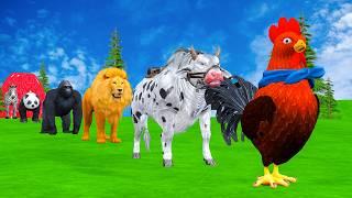 Paint & Animals DuckGorillaLionElephantCowSheep Fountain Crossing Transformation Animal Cartoon