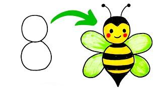 How to Draw Bee from 8 Easy Cute Bee Drawing Drawing Animals by Numbers Step by Step for Kids