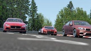 Maserati Ghibli S vs BMW M5 F10 vs 2018 Chevrolet Camaro ZL1 at Nordschleife