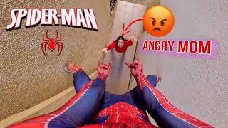 SPIDER-MAN HAS SUPER POWERS AND CANT BE CAUGHT BY HIS TOTALLY CRAZY MOM Super Funny ParkourPOV