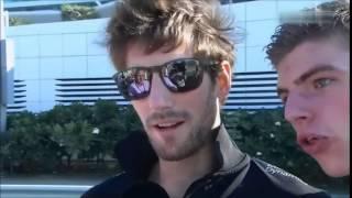 Max Verstappen is being cheeky with Romain Grosjean during Drivers Parade.Abu Dhabi GP 2015