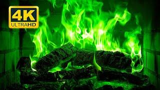  Halloween Fireplace 4K 12 HOURS. Green Fireplace with Crackling Fire Sounds. Hypnotic Fire