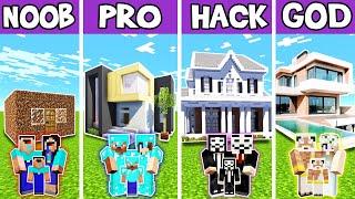 Minecraft Battle  Family Dream House Build Challenge - Noob Vs Pro Vs Hacker Vs God