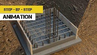 Edge Column - Isolated Footing Reinforcement  step by step construction animation