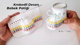 Krokodil Desen Örgü Bebek Patiği  knitting baby booties sweater crochet cardigan tunisian stitch