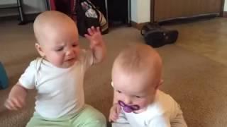 Zwei süße Babys streiten sich Wegen Des Schnullers.......