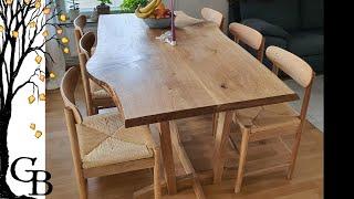 Live edge slab table in a small workshop