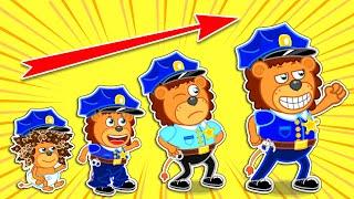 Lion Family  Wants to Be Police Since Childhood. Dream Jobs of Kids  Cartoon for Kids