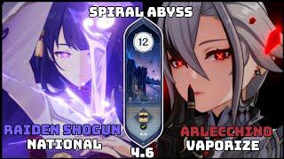 C0 Raiden Shogun and C0R1 Arlecchino  Spiral Abyss 4.6  Genshin Impact