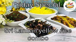 Friday special Sri Lankan yellow rice combopotato currybrinjal moju chicken currycapsicum sambal