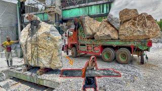 incredible Process of Huge Truck Unloading Stone In The Factory & Making Marbiles Manufacture