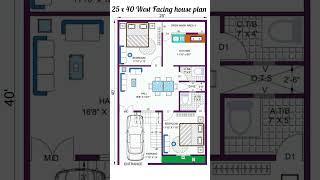 25 x 40 West Facing House plan  @houseplan2d #1000sqfthouse#1000sqfthouseplan #gharkanaksha