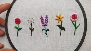 HAND EMBROIDERY FOR BEGINNERS  5 Amazing Flowers Embroidery Tutorial  Lets Explore