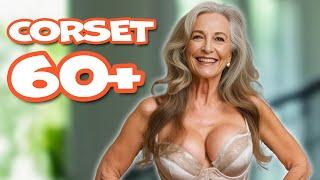 Natural Old Women Over 60 Wearing Corset with a Smile