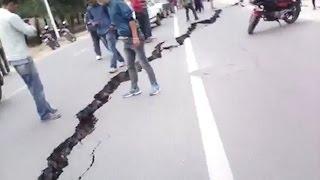 Nepal earthquake huge cracks appear in road