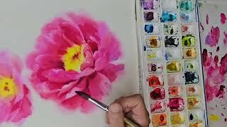 How to paint beautiful peony with watercolor 水彩畫牡丹
