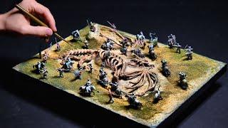 Knights Fight Over Dragon Bones Diorama