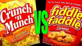 Crunch n Munch vs Fiddle Faddle Caramel Popcorn with Peanuts FoodFights Taste and Review Challenge