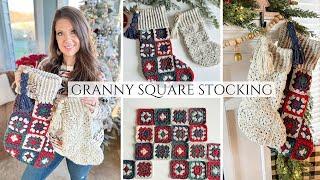 Granny Square Christmas Stocking Crochet Pattern - Crochet Stocking made from 18 granny squares