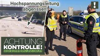 HOCHSPANNUNGSLEITUNG auf Autobahn Lebensgefahr  Kabel Eins  Achtung Kontrolle