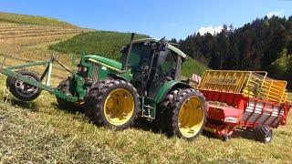 Pöttinger Euroboss am Hang  Kletterspezialist John Deere 6210 gibt Gas  Grasssilage 2K24