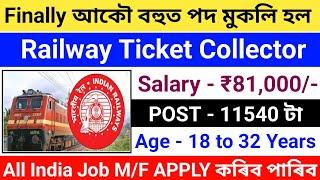 Railway Department Ticket Collector Jobs 2024Ticket Collector New RecruitmentRailway Department