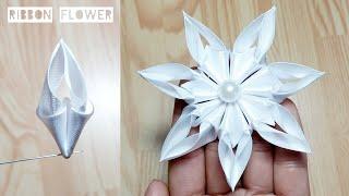 Kanzashi ribbon flower tutorialSatin ribbon craftRibbon flowers easyDiy flower making